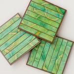 Handmade Paper Coasters Striped Green Batik