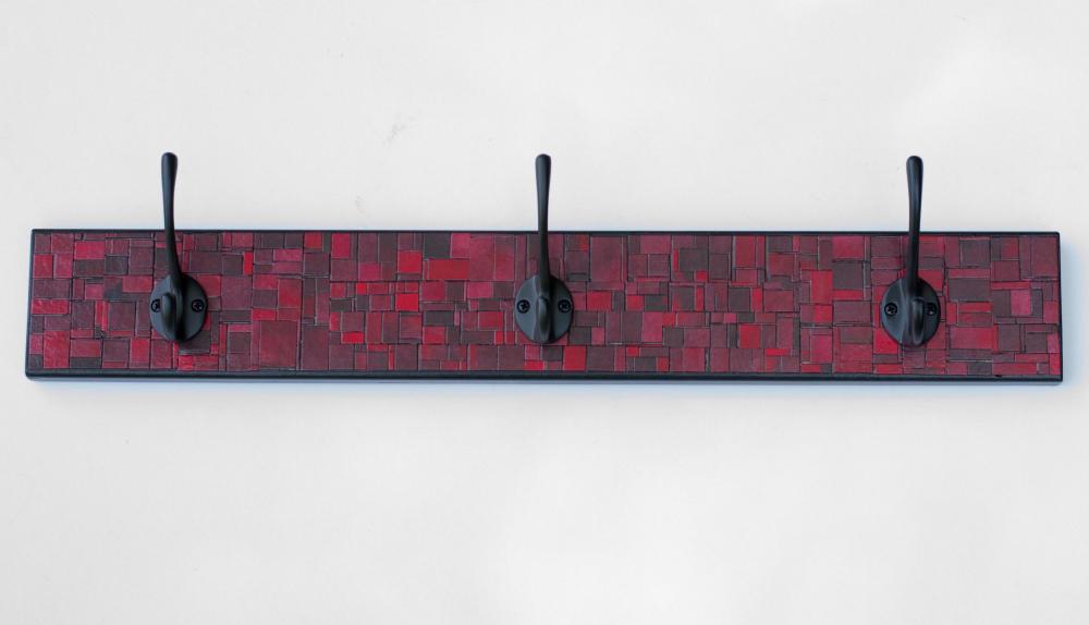 Wall Coat Rack Handmade Mosaic Red Paper