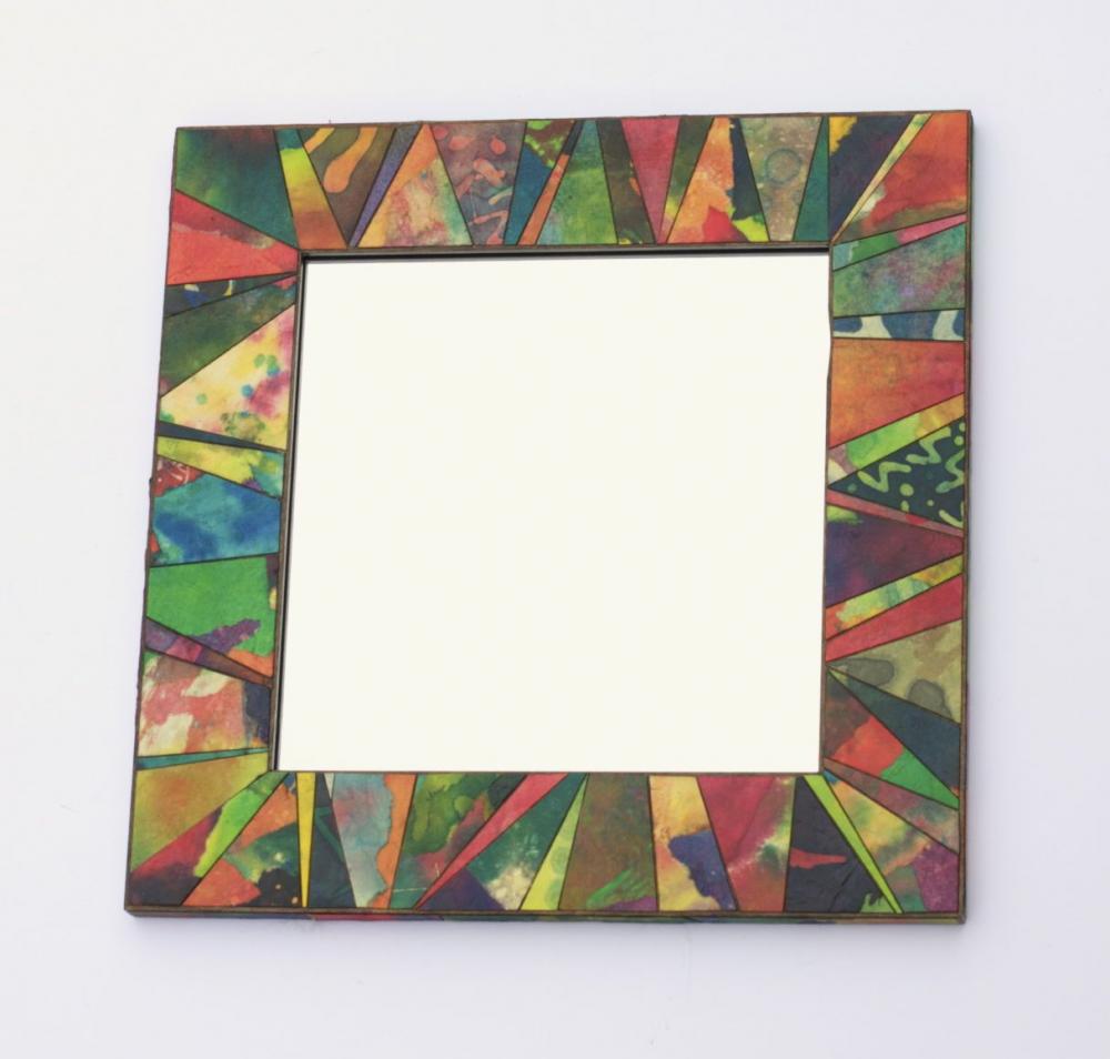 Wall Mirror Handmade Paper Square Colorful Abstract